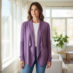 NEW Saks Fifth Avenue Black 100% Cashmere Drape Open Front Sweater Cardigan